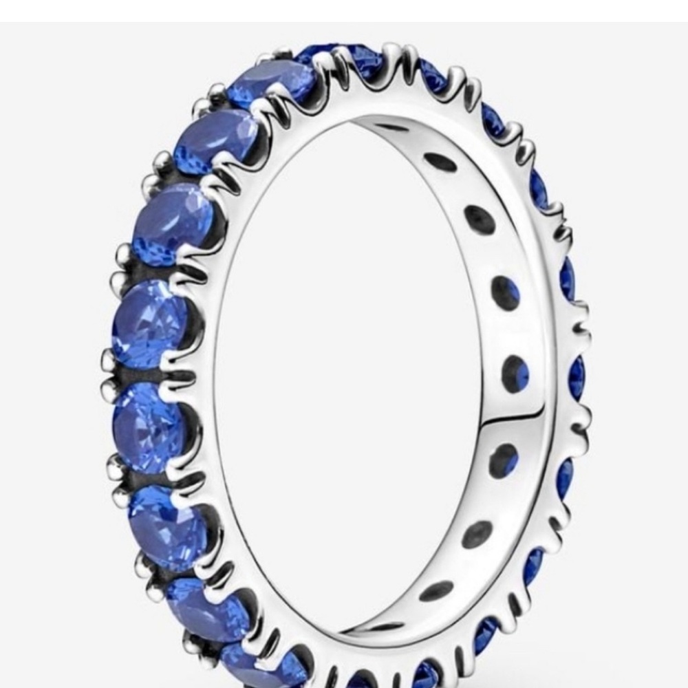 Pandora “Sparkling Row” eternity ring size 6 blue crystals  sterling silver